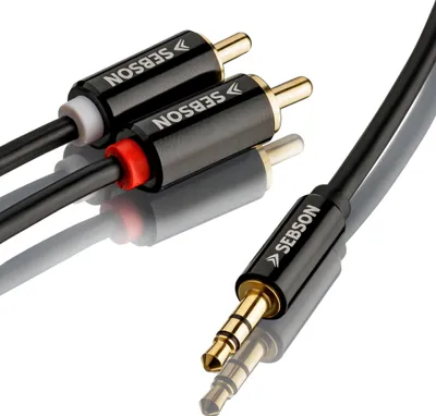 Produktbild von Klinke 3,5mm auf 2 Cinch Stecker, AUX Audio Stereo Kabel 1m, RCA zu Jack SEBSON