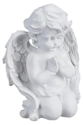 Betende Engelfigur aus Kunststein, 20x15x11 cm, Grabschmuck weiß