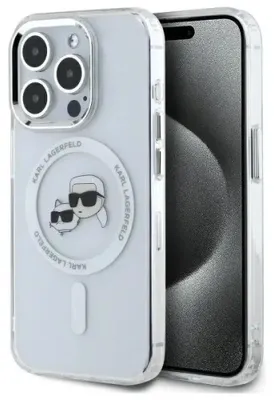 Obrázek produktu pro Pouzdro Karl Lagerfeld IML Metal Karl&Choupette Head MagSafe iPhone 15 Pro - bílá