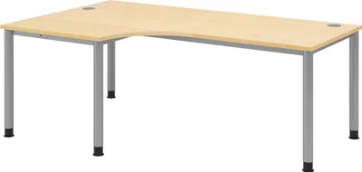 Produktbild von bümö Schreibtisch Serie-H - Nachbildung Ahorn, Gestell: Silber, Größe: Eckschreibtisch 200 x 120 cm