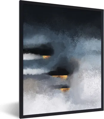 Produktbild von MuchoWow® Gerahmtes Poster Wolken - Gold - Abstrakt 60x80 cm - Poster mit Schwarzem Bilderrahmen Wandposter Rahmen Foto Bilder - Premium - Wanddeko Wohnzimmer