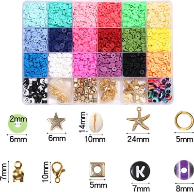 Image de Perles d'argile pour bracelets, perles d'argile rondes plates à espacement avec perles de lettres, perles d'argile pour le bricolage de bijoux, style C