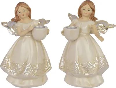 Produktbild von 2 Kerzenständer Weihnachten Kerzenhalter Dekoration Porzellan 18cm Antik-Stil
