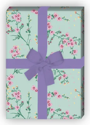 Produktbild von Zartes Blumen Geschenkpapier mit Hibiskus Blüten-Zweigen, mint  - G11536, 32 x 48cm