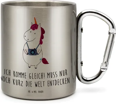 Produktbild von Mr. & Mrs. Panda Thermobecher Einhorn Fotograf - Transparent - Geschenk, Einhörner, Urlaub, Edelstahl Trinkbecher, Becher Aus, Edelstahl-Thermobecher, Teetasse, Unicorn
