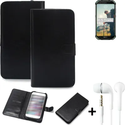 Produktbild von K-S-Trade Wallet Case Handyhülle kompatibel mit Doogee S40 Schutzhülle Flip cover Flipstyle Tasche Hülle Flipcover Slim Bumper schwarz + in ear