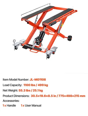 Produktbild von Motorradheber, hydraulisch, fußbetrieben, 1500 lbs Tragfähigkeit, 1100lbs