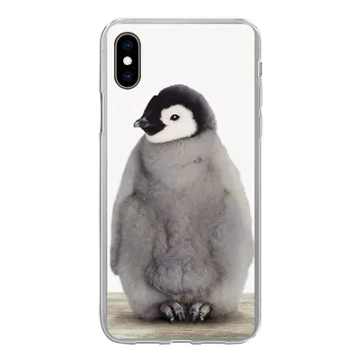 Produktbild von MuchoWow® Handyhülle Schutzhülle Hülle für iPhone Xs Kinder - Pinguin - Grau - Tiere - Mädchen - Jungen Silikon Softcase Handy Hülle - Handytasche