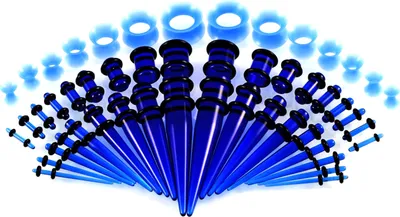 Produktbild von 50 Stück Ohr-Expander, doppelte O-Ringe, ausgestellte Tunnel, dreiteiliger Anzug, hypoallergen, Piercing-Schmuckset, glatte Oberfläche, Acryl-Kegel und Stecker, Silikon-Tunnel, perfektes Geschenk-Klares Blau