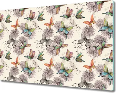 Produktbild von Glas-Herdabdeckplatte Glaskeramikkochfeld-Abdeckung Spritzschutz - 80x52 cm - Schmetterling Blumen