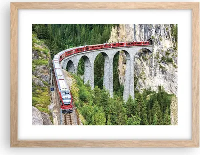 Produktbild von Gerahmtes Poster - Rahmen in heller Eiche - Viadukt Landwasser Zug - 40x30 cm - Wand Bild - Wanddeko - Wandbilder - Kunstposter - Wandposter - Bilderrahmen - Bilder - Kunstdruck - P2NAA40x30-4605