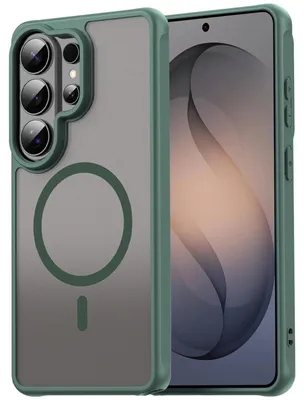 Image de Étui magnétique pour Samsung Galaxy S26 Ultra, coque de protection MagSafe, résistant aux chocs, cadre en TPU, anneau magnétique puissant, vert