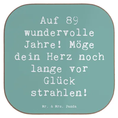 Produktbild von Mr. & Mrs. Panda Untersetzer Glas Spruch 89. Geburtstag - Meeresbrise - Geschenk, Tassen, weinuntersetzer, Dankbarkeit, Meilenstein, Lebensfreude, gläseruntersetzer