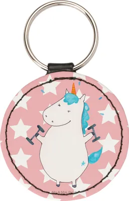Produktbild von Mr. & Mrs. Panda Anhänger Einhorn Fitness - Rot Pastell - Geschenk, Diät, schlüsselanhänger klein, Abnehmen, Gym, Taschenanhänger, edel, Unicorn, schlüssel, Einhörner