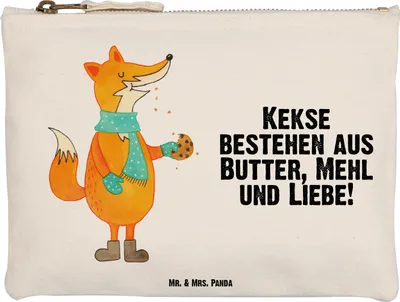Produktbild von Mr. & Mrs. Panda Kulturbeutel Fuchs Keks Größe M - Weiß - Geschenk, Liebe, Kekse, Plätzchen, Federtasche, Mäppchen, Pouch, Weihnachten, Kulturtasche, Kosmetiktasche