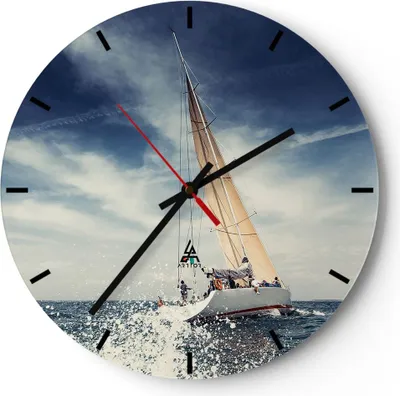 Produktbild von Wanduhr - Rund - Glasuhr - Segeln Yacht Reise - 30x30cm - Schleichendes Uhrwerk - Lautlos - zum Aufhängen bereit - Dekoration Modern - Wanddekoration aus Glas - C3AR30x30-2797