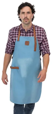 Produktbild von Grill- und Kochschürze aus Denim/Leder – verstellbar mit Lederriemen
