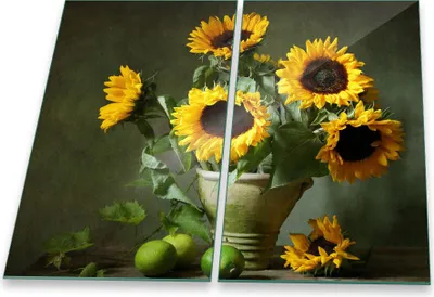 Produktbild von Herdabdeckplatte Abdeckung Glaskeramikkochfeld Abdeckplatte 2-Teilig 60x52 Sonnenblume