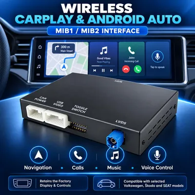 Productafbeelding van Draadloze CarPlay en Android Auto adapter voor MIB1/MIB2 systemen - Retrofit kit voor VW Golf 7, Touran, Tiguan, Passat, Atlas, Phideon, Lamando, Skoda, Seat, AI-gegenereerde afbeelding
