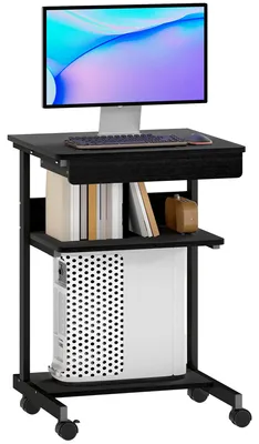 Produktbild von HOMCOM Schreibtisch mit Rollen platzsparender Computertisch mit CPU-Ständer