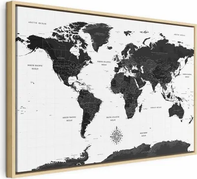 Produktbild von Italienischer Leinwand Leinwandbild - Black and White Map (1 Part) Wide 120x80 cm Karten k-A-0423-b-a