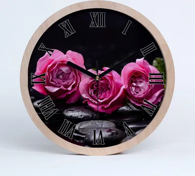 Produktbild von Holzuhr 20fi cm wanduhr - schwarze Spitzen - rosa Rosen