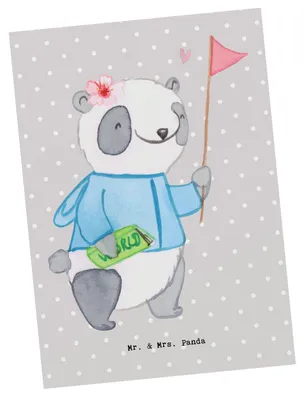 Produktbild von Mr. & Mrs. Panda Postkarte Reiseleiterin Herz - Grau Pastell - Geschenk, Ansichtskarte, Fotokarte, Ansichtskarten, Postkarten, Grußkarte