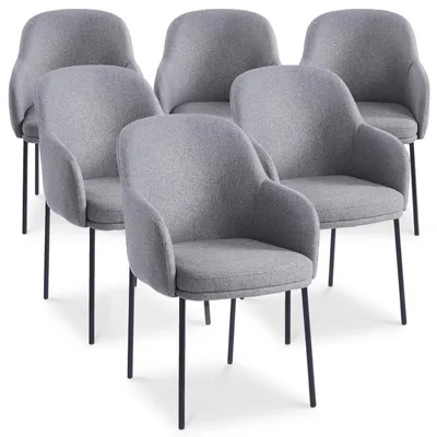 Image de MENZZO Lot de 6 chaises modernes matelassées Inaya Métal Noir et Tissu Gris