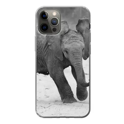 Produktbild von MuchoWow® Handyhülle Schutzhülle Hülle für iPhone 12 Pro Elefant - Baby - Tiere - Kröte - Schwarz und weiß Silikon Softcase Handy Hülle - Abdeckung
