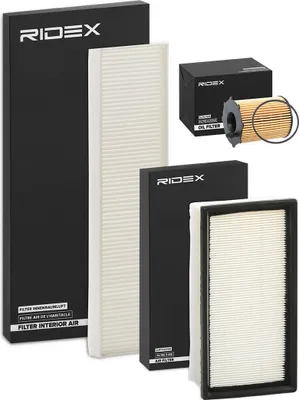 Produktbild von RIDEX Filterset Inspektionspaket Filtersatz für MINI Schrägheck (R56) für CITROËN C4 Picasso I (UD) für HYUNDAI Tucson (NX4, NX4E)