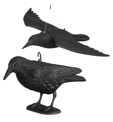 Produktbild von 2x Taubenschreck Krähe, Dekofigur als Vogelscheuche, stehende und fliegende Figur für Taubenabwehr, Gartenfigur, schwarz