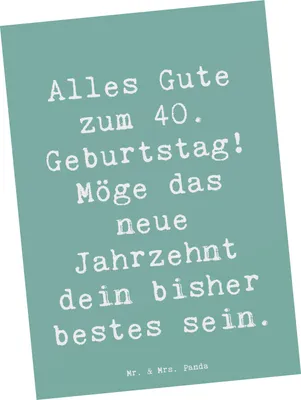 Produktbild von Mr. & Mrs. Panda Postkarte Spruch 40. Geburtstag Alles Gute - Meeresbrise - Geschenk, Geburtstagsgeschenk, Freude, Ansichtskarte, Motivkarte, Postkarten, Feier, Grußkarte