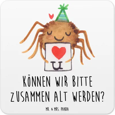 Produktbild von Mr. & Mrs. Panda Untersetzer für Gläser Spinne Agathe Brief 6er Set - Weiß - Geschenk, Liebesgeschenk, Glas-Untersetzer, Liebespaar, Getränke-Untersetzer, Ich Liebe Dich