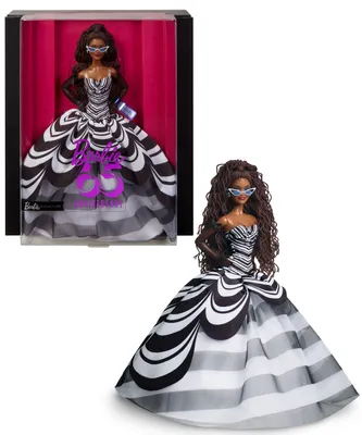 Produktbild von Barbie Signature Sammelpuppe zum 65. Jubiläum (mit braunen Haaren und schwarz-weißer Robe)