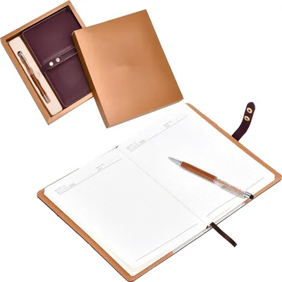 Image de Carnet A5 en cuir, 192 pages, couverture rigide, double fermeture