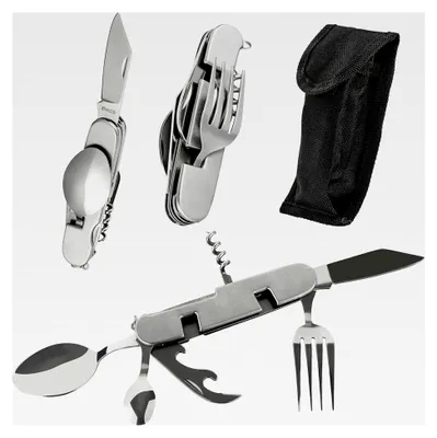 Produktbild von CampActive 6in1 Campingbesteck Klappbesteck mit Gürteltasche