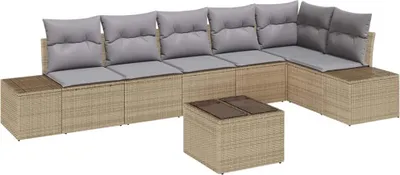Image de vidaXL Ensemble canapé de jardin avec rangement Beige et gris clair Poly-rotin