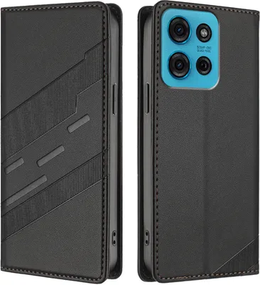 Produktbild von Hülle für Motorola Moto G75 5G, Kunstleder Brieftaschen Handyhülle mit Kartenfach und Standfunktion Schwarz