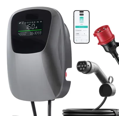 Produktbild von SucceBuy Wandladestation 11 kW Dreiphasig CEE 16 A 400 V Typ 2, Ladegerät für Elektrofahrzeuge und Plug-in-Hybride, Intelligentes Ladegerät mit App-Steuerung, Digitalanzeige und Schutzklasse IP65