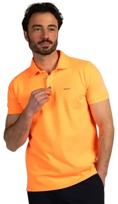 Immagine prodotto di Polo New Zealand in arancione brillante, a 3 bottoni, tinta unita