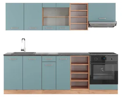 Produktbild von Küchenzeile Vicco R-Line Blau-Grau/Goldkraft Eiche 240 cm , AP Anthrazit, Model 43250