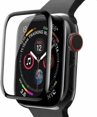 A close-up of an Apple Watch with a screen protector applied.