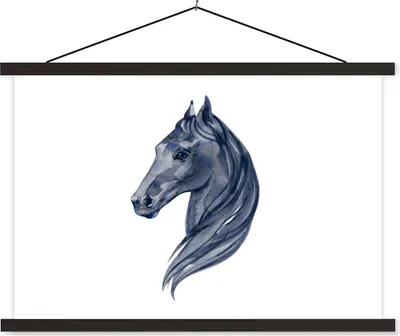 Produktbild von MuchoWow® Textilposter Pferd - Aquarell - Blau - Mädchen - Kinder - Mädchen 60x40 cm mit schwarzem Rahmen - Hölzernes