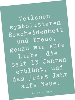 Produktbild von Mr. & Mrs. Panda Postkarte Spruch 13. Hochzeitstag Veilchenhochzeit - Meeresbrise - Geschenk, Postkarten, Treue, Heiraten, Fotokarte, Ansichtskarte, Ansichtskarten