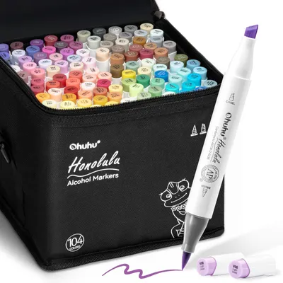 Alkoholmarker-Set, 104 Farben, Doppelspitze Pinsel & Meißel