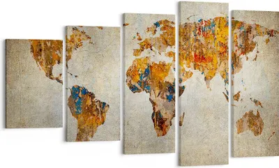 Produktbild von Bild auf Leinwand - Leinwandbild - Welt Karte Kontinente Geographie - 100x60cm - Wand Bild - Wanddeko - Leinwanddruck - Bilder - Kunstdruck - Leinwand bilder - Wandkunst - EG100x60-2783