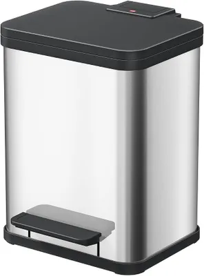 Produktbild von Öko duo Plus M Tret-Mülltrenner - freistehender 2 x 9 Liter Doppelmülleimer aus Edelstahl - Mülltrennsystem mit soft close Deckel - 2-fach Abfalltrenner für die Küche | Duo Plus M, Volumen 2 x 9 l, Edelstahl
