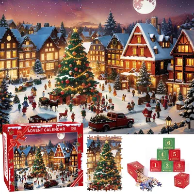 Obrázok produktu pre Puzzle Adventný Kalendár Deti 2026 Červený Vianočné Puzzle 24 Box 1008 Dielikov