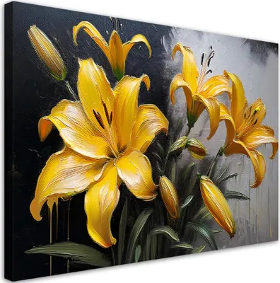 Produktbild von Leinwandbild Gelb Lilien Blühende Blumen Pflanzen 100x70 Feeby Gelb bild für die wand bereit zum aufhängen
