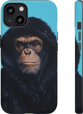 Produktbild von Affenmotiv im schwarzen Fell-Hoodie – Handyhülle Kompatibel mit iPhone 13